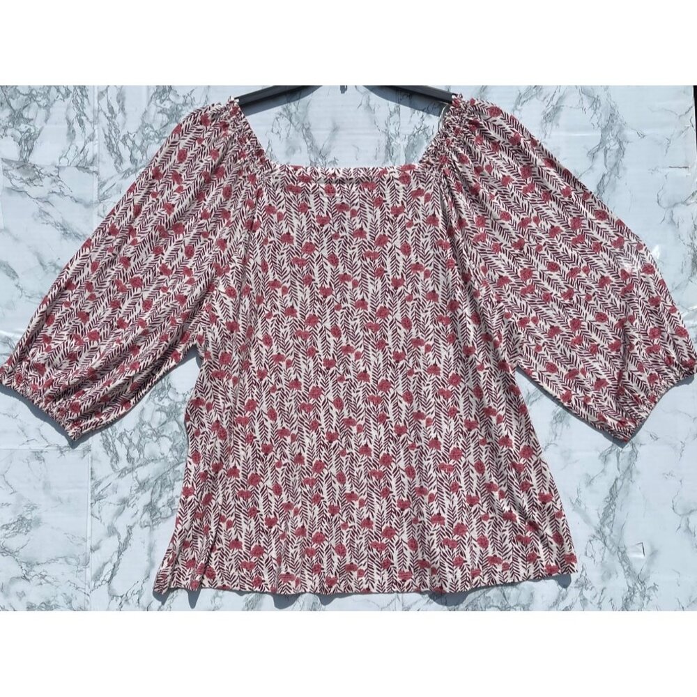 Style & Co Womens 3X Floral Print Peasant Blouse With 3/4 Sleeves Made Of Cotton
